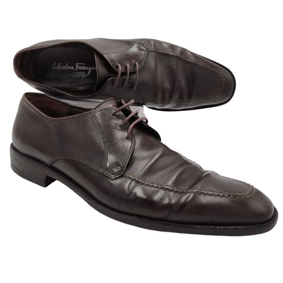 Vintage Salvatore Ferragamo Italy Men's 11 Dark Brown Leather Dress Shoes Oxford - Picture 12 of 16